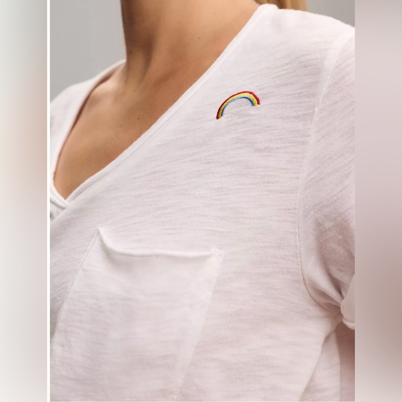 T.La Anthropologie Rainbow V-Neck New Tee - Picture 8 of 8
